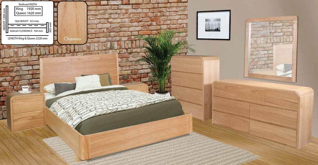 ANDRE KING (AUSSIE MADE) 6 PIECE (THE LOT) BEDROOM SUITE - TASSIE OAK COMBINATION - ASSORTED STAINED COLOURS