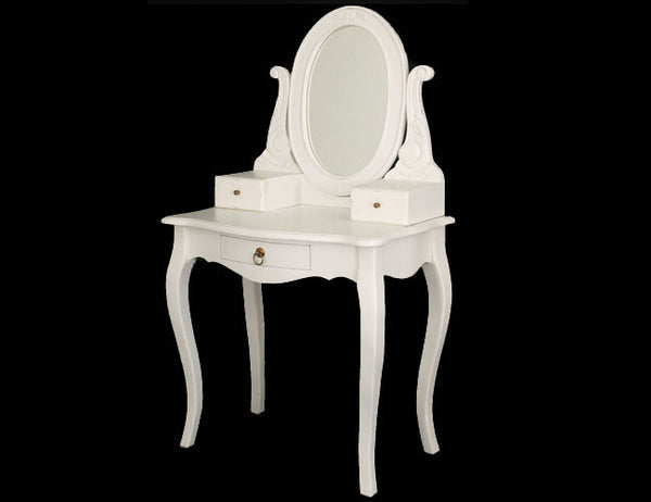 QUEEN ANNA 3 DRAWER SMALL DRESSING TABLE WITH MIRROR -  1370(H) X 700(W)- WHITE