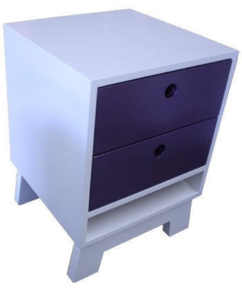 ART DECO BEDSIDE WITH 2 DRAWERS - PRICED IN ASSORTED COLOURS (VIC ASH AND PINE OPTIONS ALSO AVAILABLE - PRICE ON APPLICATION) - CUSTOMISATION AVAILABLE