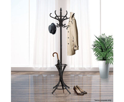 CLEMENT WOODEN HAT STAND WITH 12 HOOKS - WALNUT BROWN