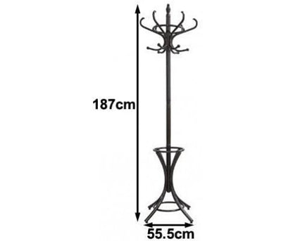 CLEMENT WOODEN HAT STAND WITH 12 HOOKS - WALNUT BROWN