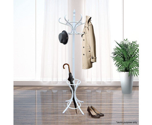 CLEMENT WOODEN HAT STAND WITH 12 HOOKS - WHITE