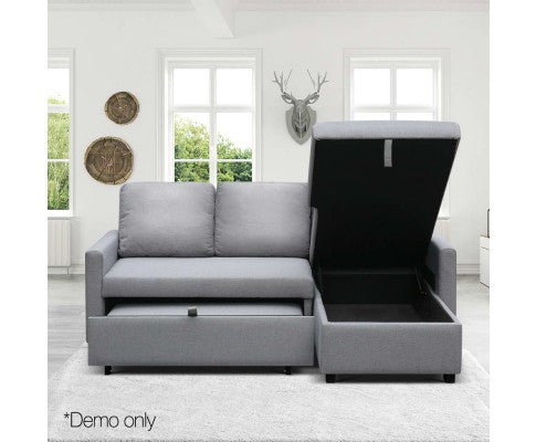 STELLO 3 SEATER FABRIC  SEATER - SOFABED WITH STORAGE   - GREY