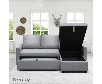 STELLO 3 SEATER FABRIC  SEATER - SOFABED WITH STORAGE   - GREY