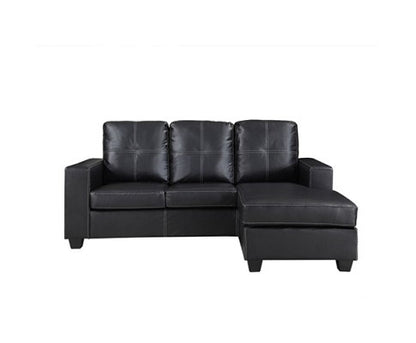 NOWRA 2 SEATER LEATHERETTE  SOFA WITH REVERSIBLE CHAISE  - BLACK