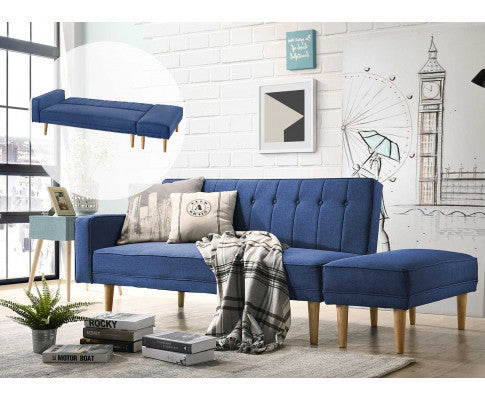 AZALEA FABRIC 3 SEATER  SOFA BED WITH OTTOMAN - BLUE