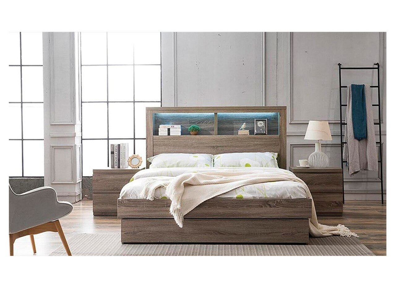 Single Rogan Bed With Front Gas Lift (NO END DRAWER) (MODEL:LS 718 S) - Mocha Oak
