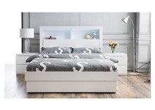 QUEEN ROGAN BED WITH 3 DRAWERS (SIDE/SIDE/FRONT) OR SIDE GAS LIFT (REVERSIBLE) OPTION - (LS718) - HIGH GLOSS WHITE