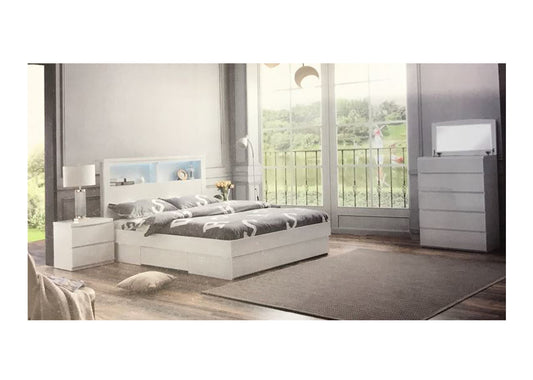 ROGAN KING 4 PIECE (TALLBOY) BEDROOM SUITE - BED WITH LEAD LIGHT (MODEL:LS 718 K)  - HIGH GLOSS WHITE