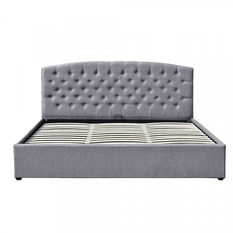 KING DIONYSUS FABRIC GAS LIFT STORAGE BED WITH HEADBOARD - DARK GREY