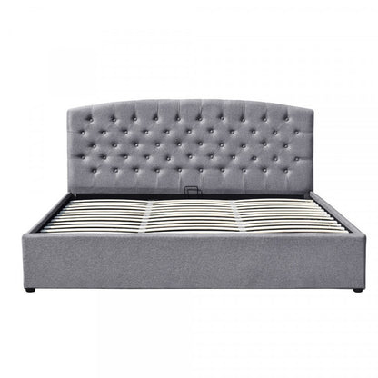 KING DIONYSUS FABRIC GAS LIFT STORAGE BED WITH HEADBOARD - DARK GREY