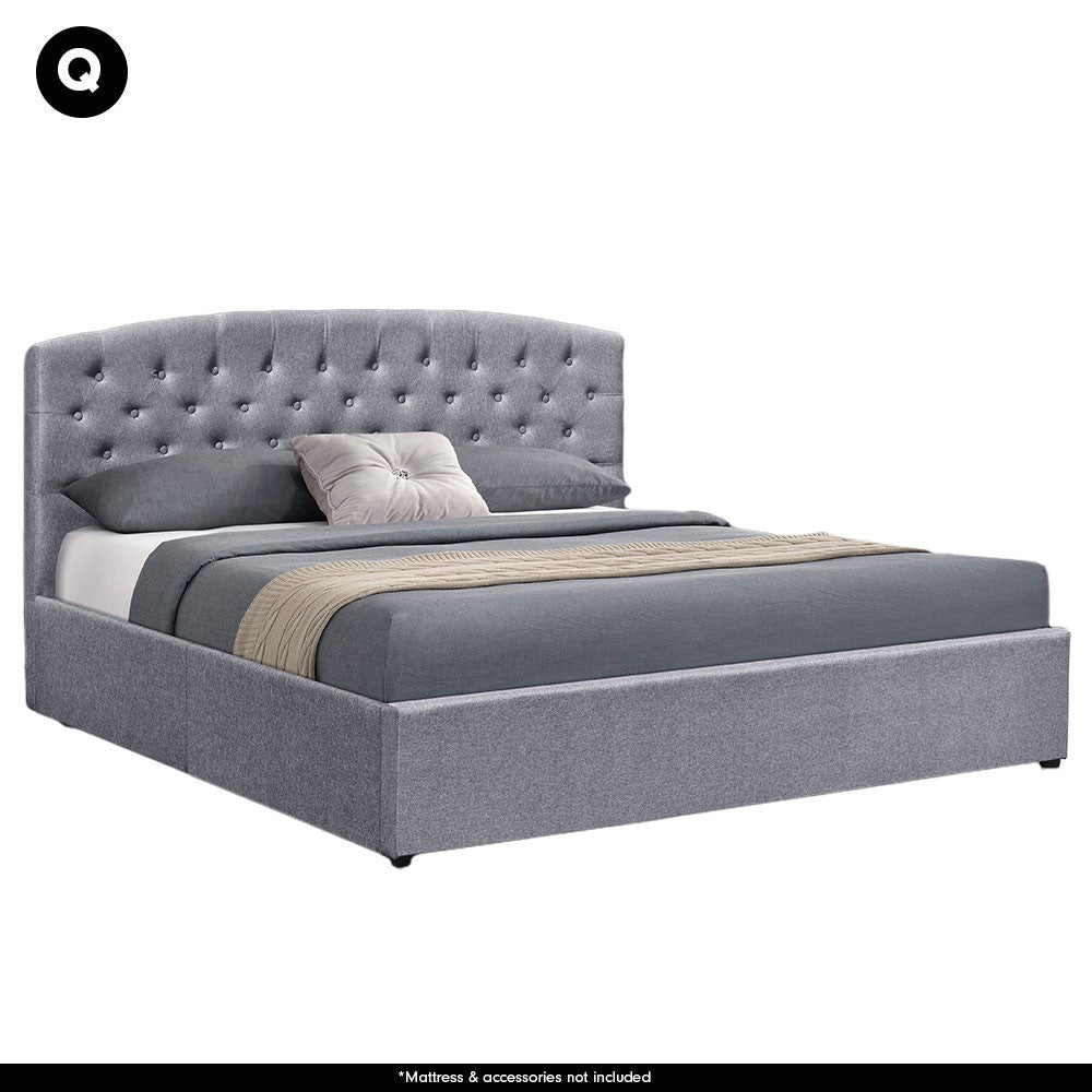QUEEN MORPHEUS FABRIC GAS LIFT STORAGE BED WITH HEADBOARD - DARK GREY