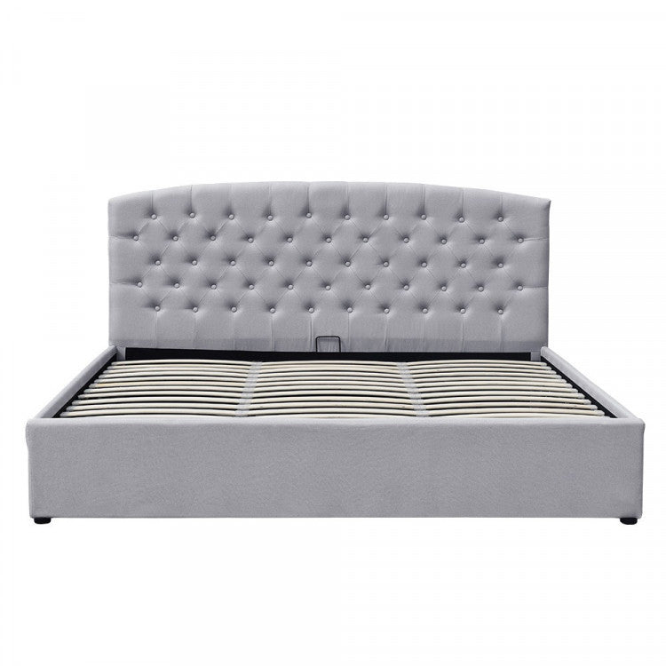 KING HERACLES FABRIC GAS LIFT STORAGE BED WITH HEADBOARD - LIGHT GREY