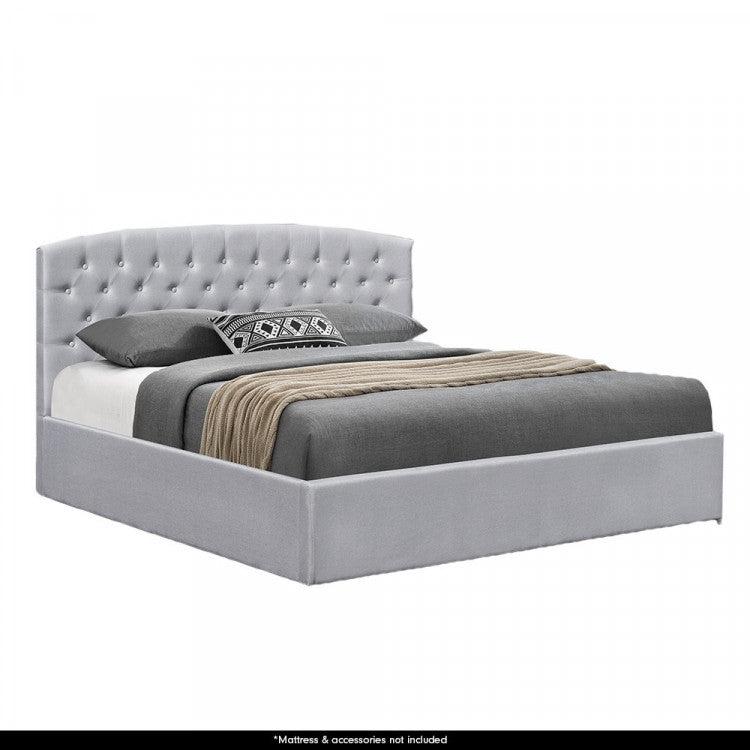 QUEEN MORPHEUS FABRIC GAS LIFT STORAGE BED WITH HEADBOARD - DARK GREY