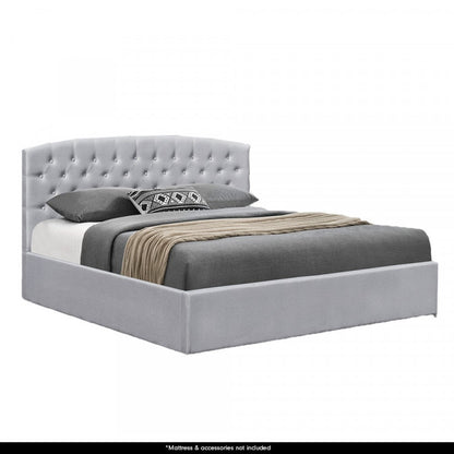 QUEEN MORPHEUS FABRIC GAS LIFT STORAGE BED WITH HEADBOARD - DARK GREY