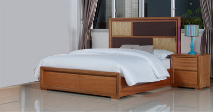 DUAS (614) QUEEN 3 PIECE BEDSIDE BEDROOM SUITE WITH  LED LIGHTS ON BEDHEAD  (MODEL 1-21-4-18-5-25) - MAPLE