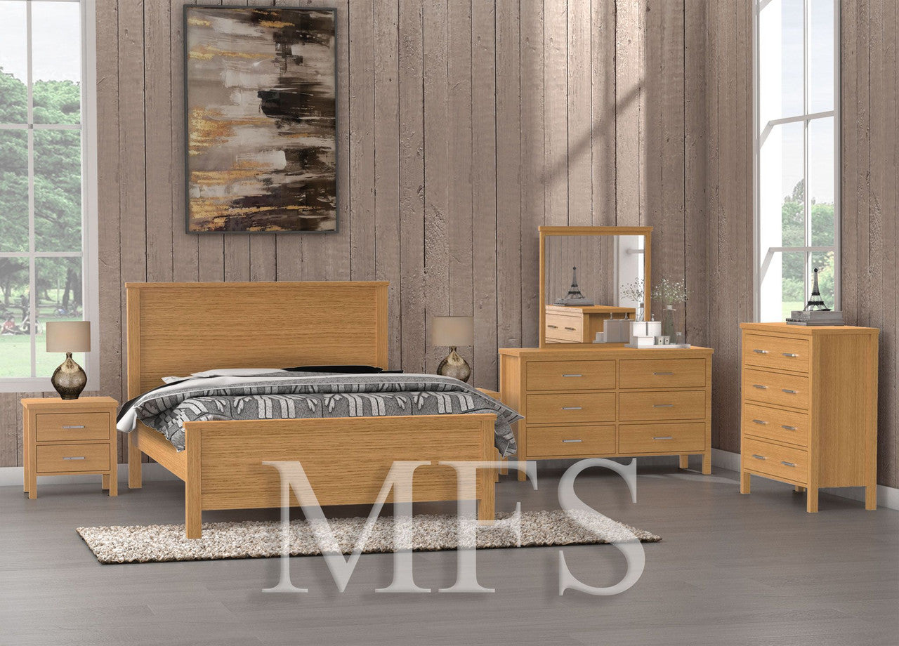 Double Or Queen Belrose (AUSSIE MADE) 4 Piece (TALLBOY) Bedroom Suite - Tassie Oak Combination - Assorted Colours
