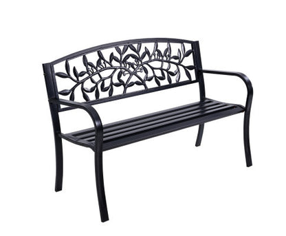 VALERIAN OUTDOOR 3 SEATER METAL BENCH WITH ARMREST - BLACK