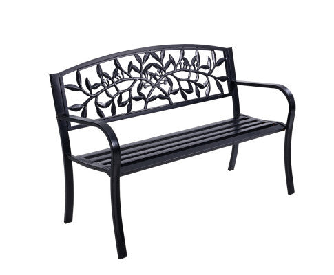 VALERIAN OUTDOOR 3 SEATER METAL BENCH WITH ARMREST - BLACK