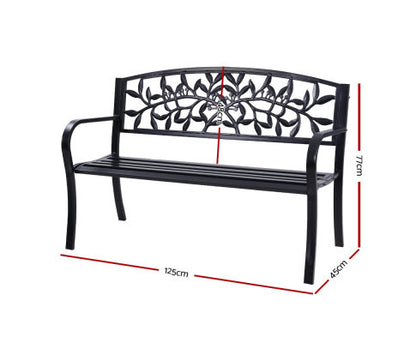 VALERIAN OUTDOOR 3 SEATER METAL BENCH WITH ARMREST - BLACK