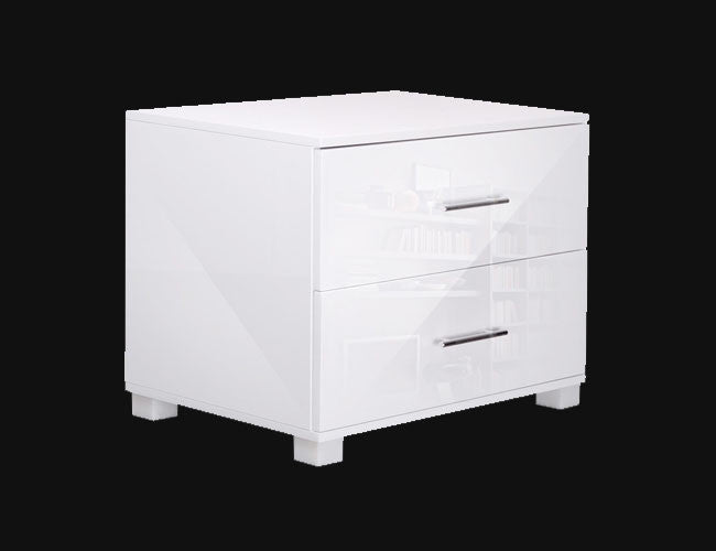 Benny 2 Drawer Polly Bedside Table - (FURNI-GLOSS-SIDE-WH) - High Gloss White