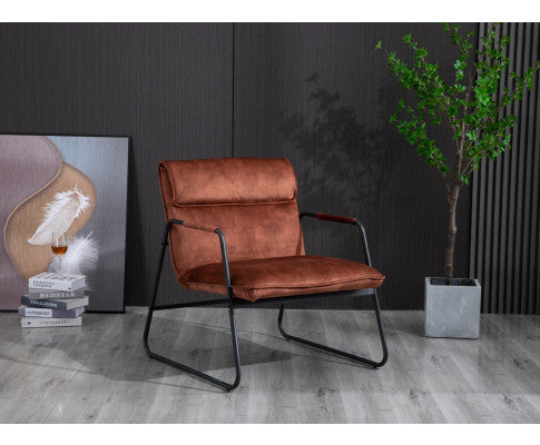ASHBY LINEN UPHOLSTERED ARMCHAIR WITH SLED BASE - BROWN