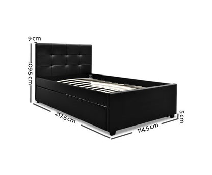 KING SINGLE  ARTISS  LEATHERETTE BED  WITH  TRUNDLE - BLACK