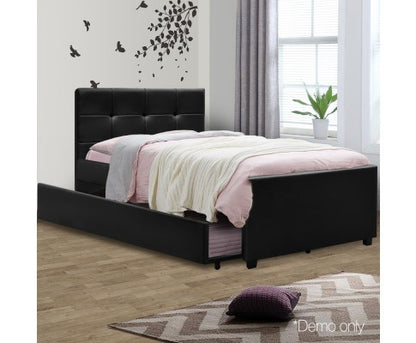 KING SINGLE  ARTISS  LEATHERETTE BED  WITH  TRUNDLE - BLACK