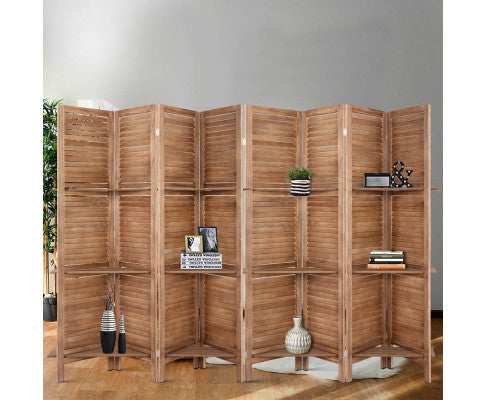 Stinrom Room Divider Privacy Screen Foldable 8 Partition Stand - Brown