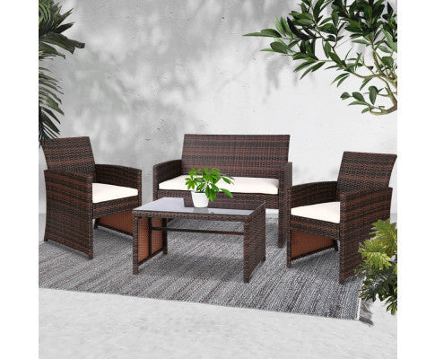 NORMA 4 PIECE OUTDOOR RATTAN  LOUNGE SETTING - BROWN