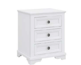 CHANELLE 3 DRAWER BEDSIDE TABLE - 600(H) x 550(W) x 420(D) - WHITE