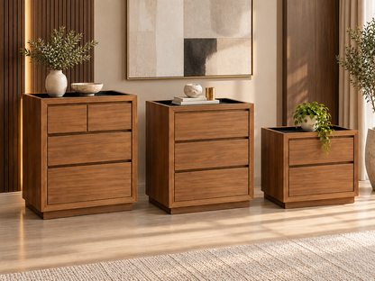 Morgan (AUSSIE MADE) Marble Top Bedside Table With Floating Base Collection - Tassie Oak Combination - Assorted Stained / Marble Colours