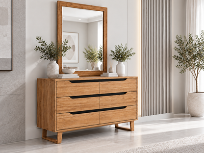 Atmore 6 Drawer Dresser With Mirror - 800(H) X 1400(W) - Natural