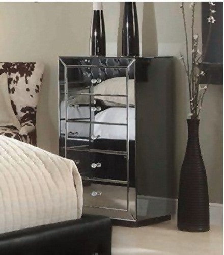 CANNES (BE-829) 5 DRAWER MIRRORED TALLBOY - 1150(H) X 800(W) - SMOKEY MIRROR