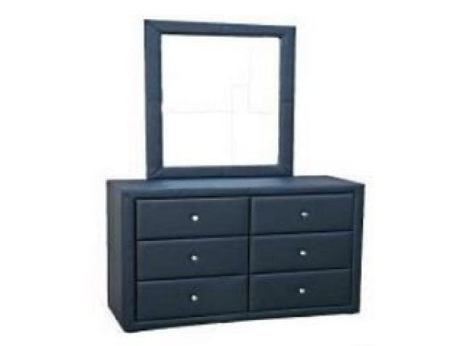 CELA (W-12) 6 DRAWER LEATHERETTE DRESSER WITH MIRROR - 1670(H) X 1070(W) - WHITE OR MATT BLACK