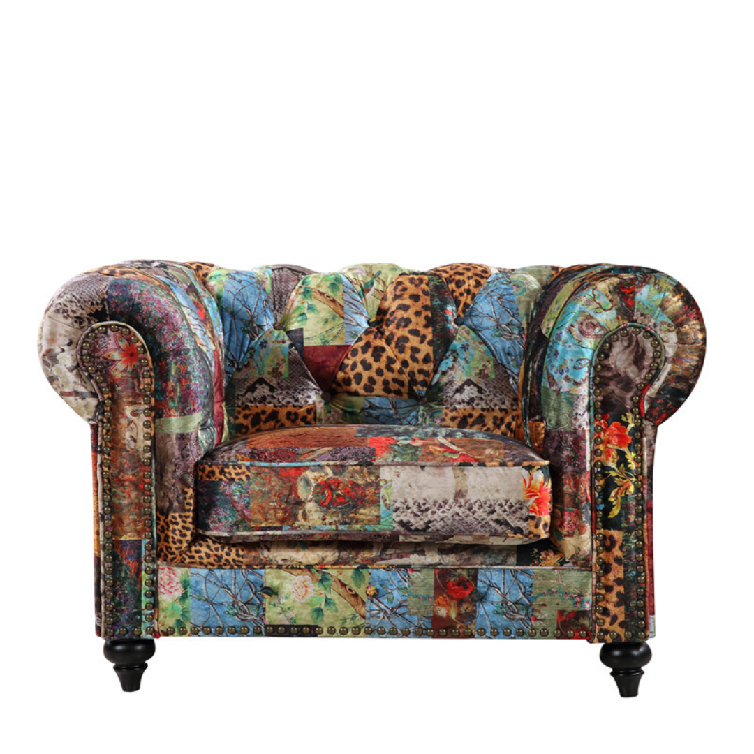Chesterfield Patchwork Upholstered Armchair - Digital Print