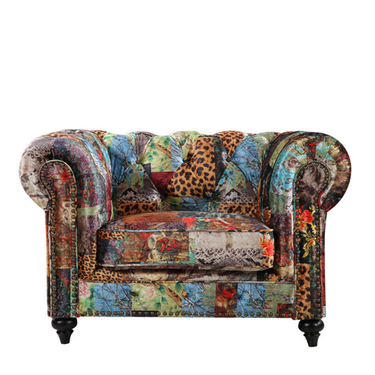 Chesterfield Patchwork Upholstered Armchair - Digital Print