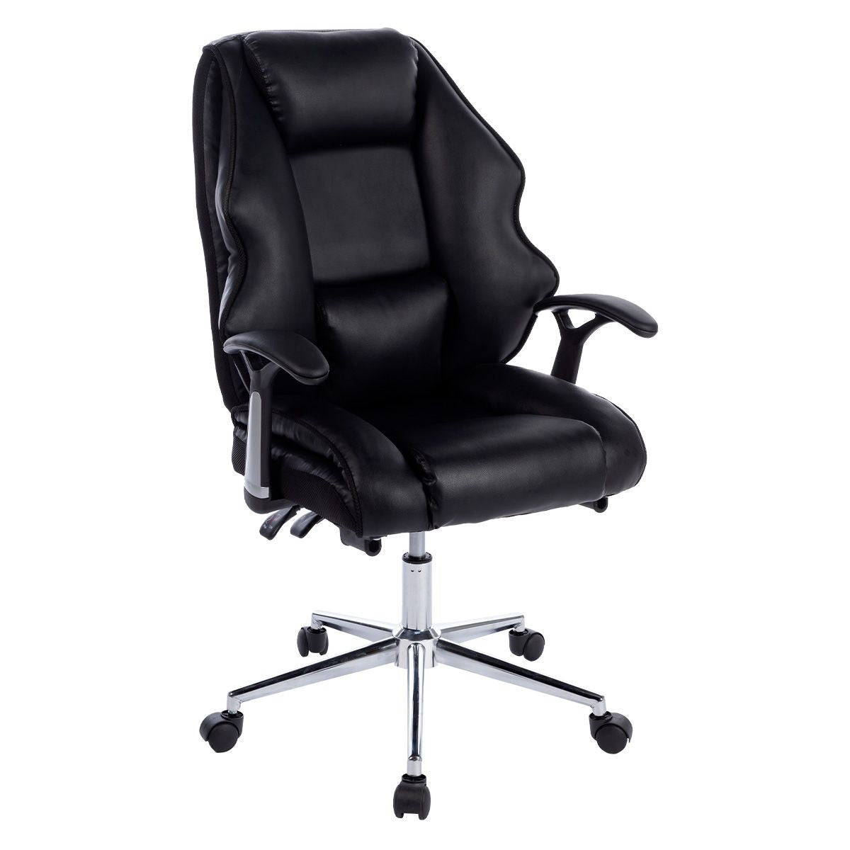PLEIONE FAUX LEATHER HIGH BACK MODERN RECLINING EXECUTIVE OFFICE CHAIR - BLACK