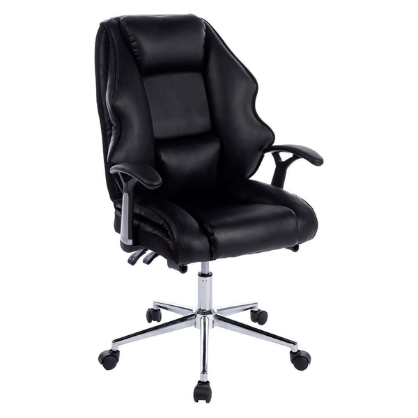 PLEIONE FAUX LEATHER HIGH BACK MODERN RECLINING EXECUTIVE OFFICE CHAIR - BLACK