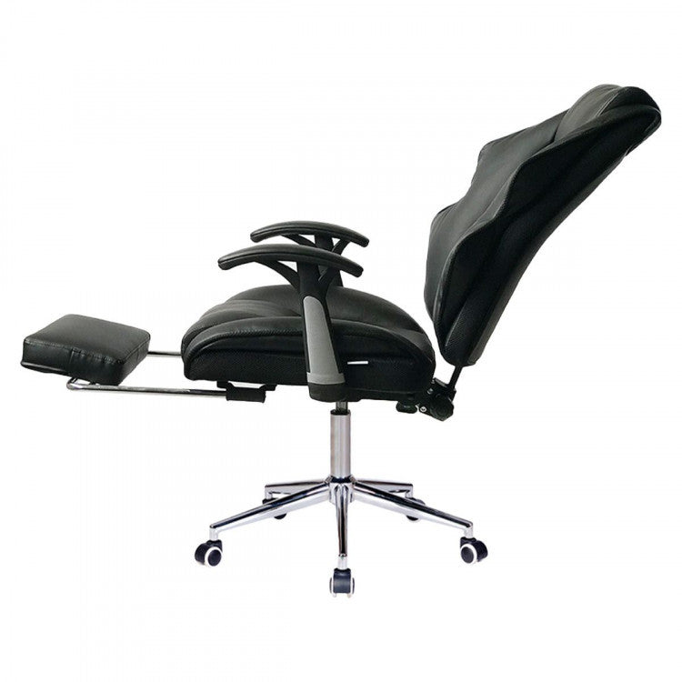 THABIT FAUX LEATHER HIGH BACK RECLINING EXECUTIVE OFFICE CHAIR W/ STOOL - BLACK