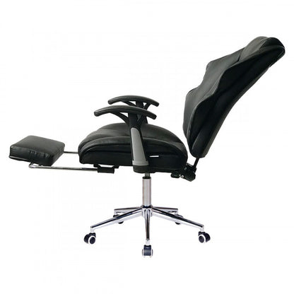 THABIT FAUX LEATHER HIGH BACK RECLINING EXECUTIVE OFFICE CHAIR W/ STOOL - BLACK