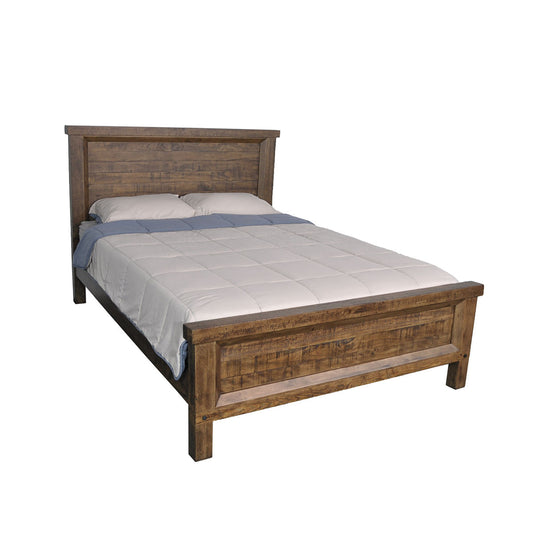 QUEEN CHRISTINE  RECYCLED TIMBER PANEL  BED -  AGED ROUGH SEWN