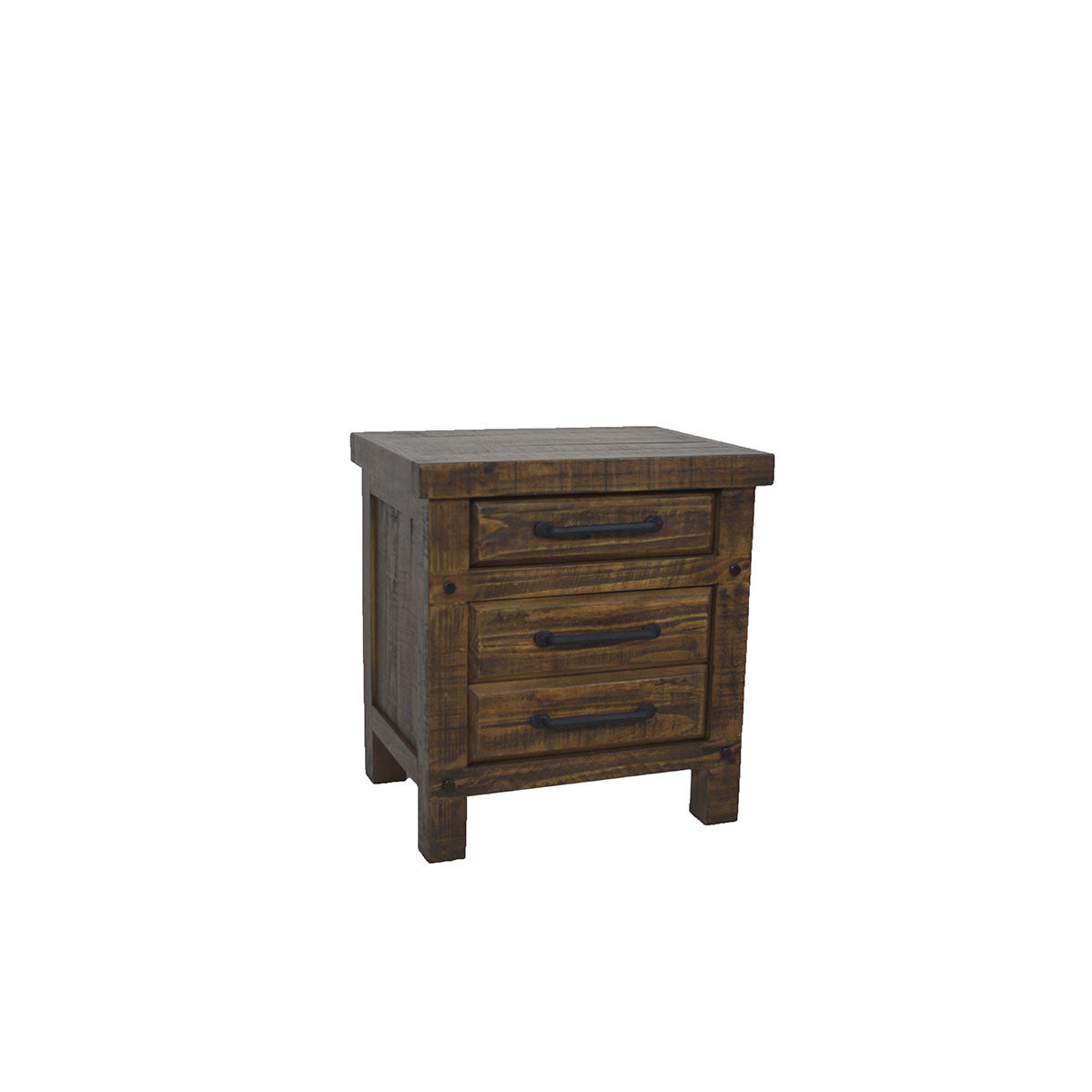 CHRISTINE RECYCLED PINE QUEEN 3 PIECE BEDSIDE  BEDROOM SUITE - AGED ROUGH SAWN