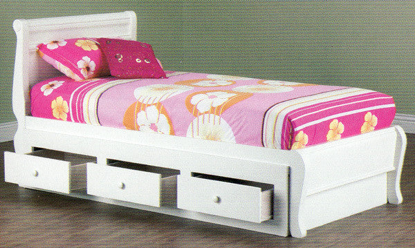 KING SINGLE COPENHAGEN BED WITH 3 DRAWER STORAGE INCLUDING SPACERS* - ARCTIC WHITE