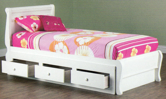 KING SINGLE COPENHAGEN BED WITH 3 DRAWER STORAGE INCLUDING SPACERS* - ARCTIC WHITE