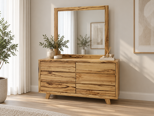 Indigo 6 Drawer Dresser With Mirror - Natural