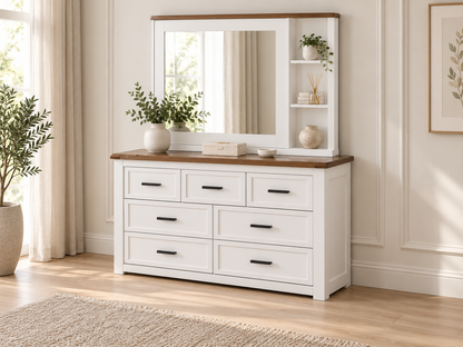 Epcot (AUSSIE MADE) 7 Drawer Dressing Table With Sliding Mirror - 900/1900(H) X 1500(W) X 450(D) - Assorted Painted Colours