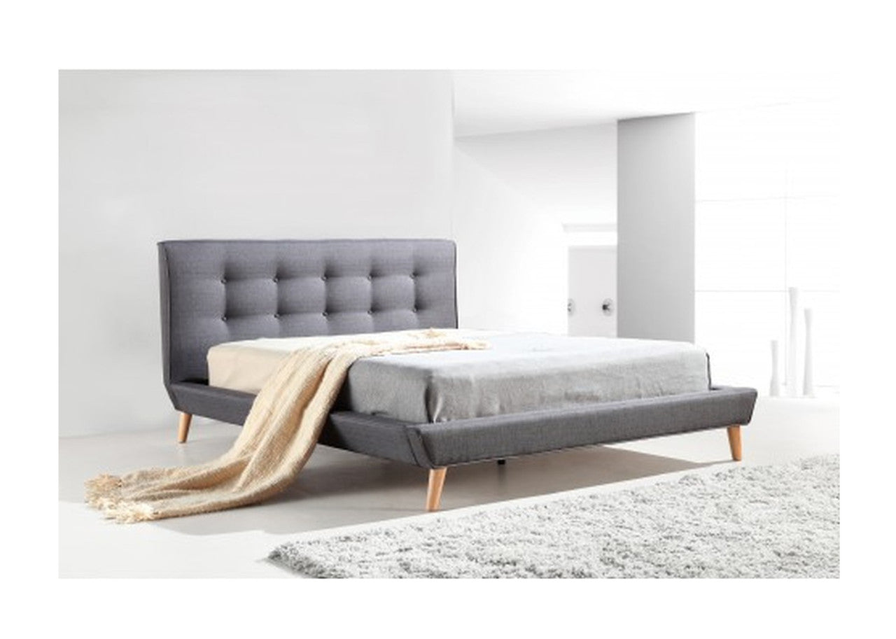 Deluxe Double Fabric Bed Frame With Tufted Headboard- Grey