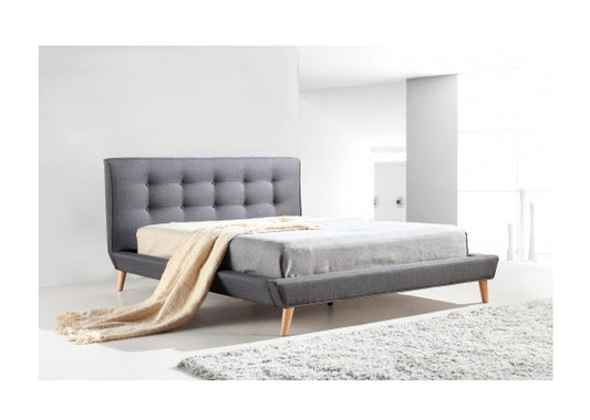 DELUXE DOUBLE FABRIC BED FRAME WITH TUFTED HEADBOARD-  GREY