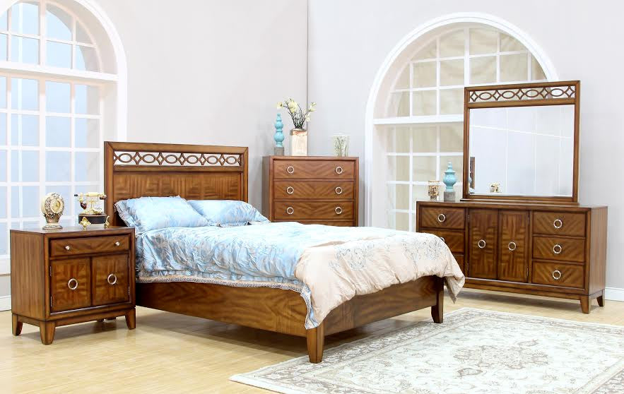 Denise Queen 5 Piece Dresser Bedroom Suite (MODEL - 8211) - Brown